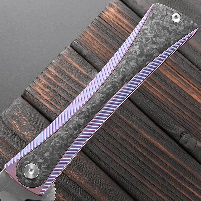 Sitivien ST994 Folding Knife Handmade M390 Brushed Steel Blade Titanium Carbon Fiber Handle with Ball Bearing for Outdoor Camping Hiking Survival (Pink)