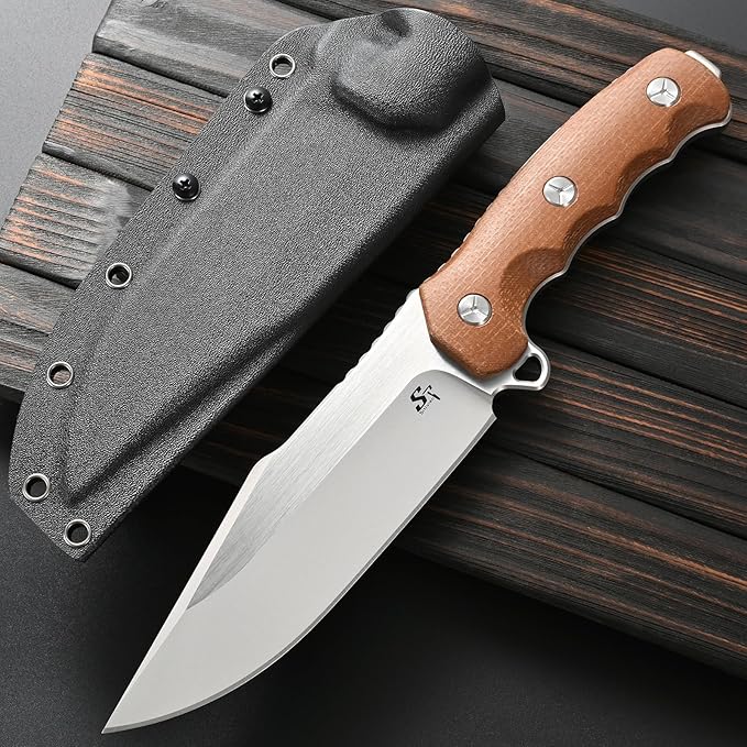 Sitivien ST30 Fixed Blade Knife Sleipner Brushed Steel Blade Micarta Handle Full Tang EDC Straight Knife for Camping Hunting Fishing(Brown)