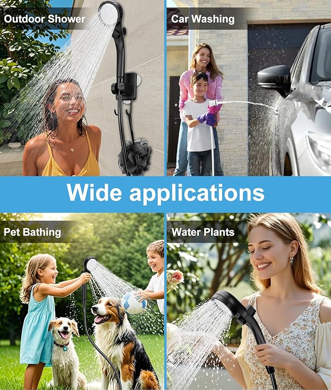 WADEO Portable Shower 6000mAh Rechargeable Camping Shower Pump with 10 Spray Modes Fahrenheit Display IPX7 Waterproof Ideal for Outdoor Camping Travel Car Washing Pet Bathing (Silver Gray)