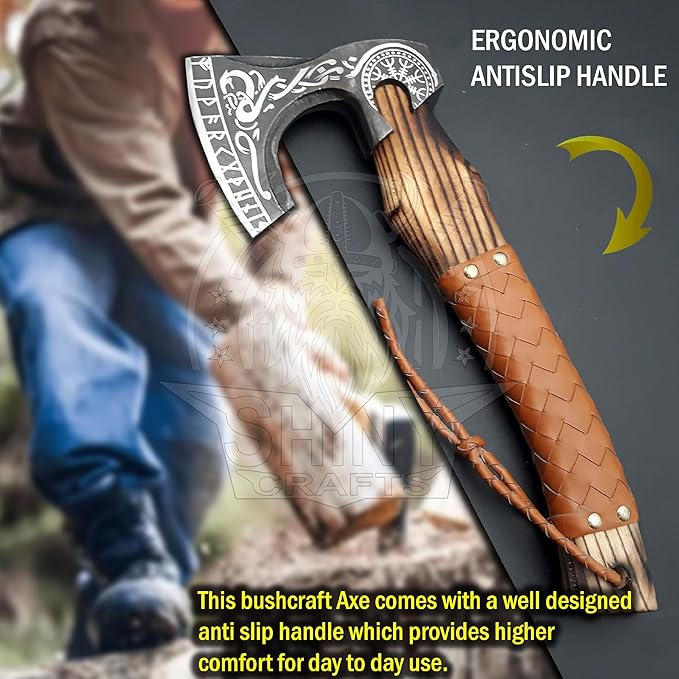 SHINY CRAFTS®- Custom Viking Hatchet – Rustic Gift for Men Handmade Axe for Camping Groomsmen Retirement or Outdoor Enthusiasts (SCA-06)