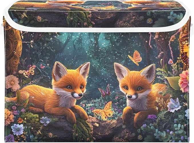 Storage Cube with Lid Cute Foxes Print 16.5×12.6×11.8 IN 1 Pack Collapsible Large Capacity Foldable Storage Basket Bin Organizer