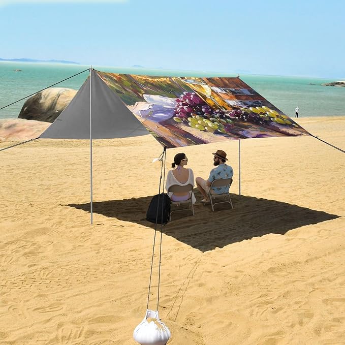 ALAZA White Wine with Barrel Vineyard Grape Beach Tent Sun Shelter Portable Canopy Sunshade for Outdoor Camping Picnics Backyard Fun 10x9 ft