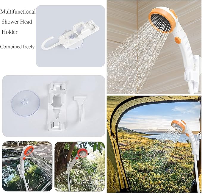 Iron Hammer Portable Shower Outdoor Camping Shower 5000mAh Power Bank Capacity LED Camping Lantern for Emergency Light Mobile Phone Charging car Cigarette Lighter