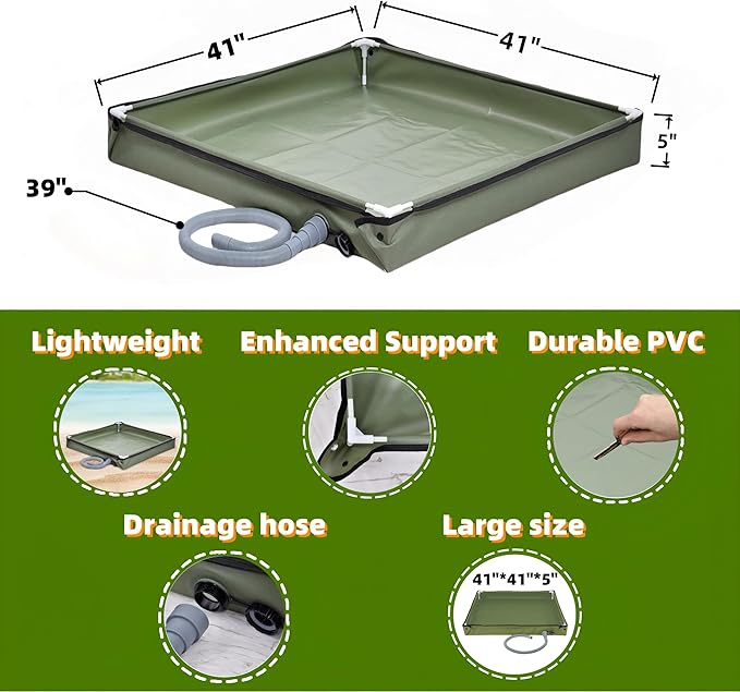 Portable Shower Pan 41 x 41 x 5 Foldable Outdoor Camping Furniture Shower Stall Base with Drain Ideal for RV Shower Tent Awning Enclosure