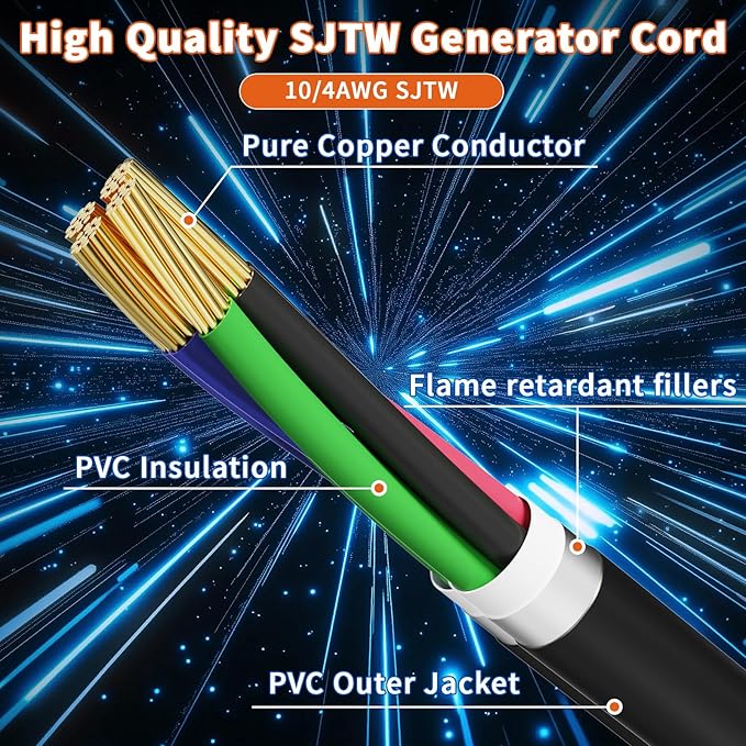 30 Amp Generator Cord and Power Inlet Box 50FT 125V/250V 4 Prong SJTW Generator Extension Cord Pre-Drilled 30 Amp Inlet Box Interlock Kit NEMA L14-30P to L14-30R Twist Locking ETL Listed