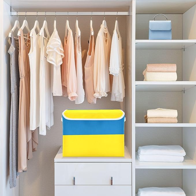 Ukraine Flag Blue Yellow Ukrainian National Storage Containers with Lids Stackable Basement Storage Containers for