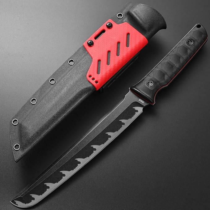 Gtkii GTK6 Fixed Blade Knife AUS-10 Steel Blade Full Tang Nylon Fiberglass Handle EDC Fixed Knifes for Outdoor Camping Adventure (black)