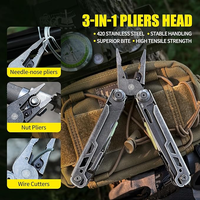25-in-1 MultitoolPliers with VG10 Steel &amp 14 Screwdriver Bits Stainless Steel Multi Tool for Camping Outdoor Survival Home Repair – Gift for Men &amp Dad