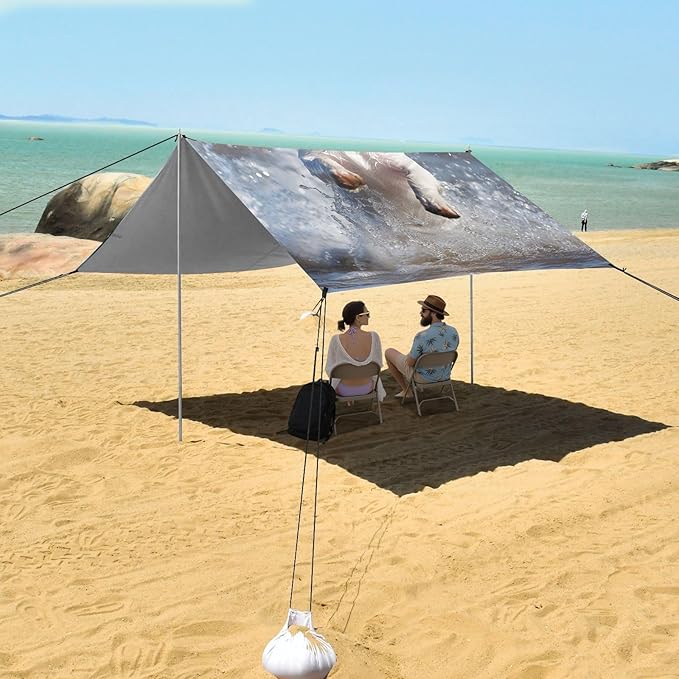 ALAZA Puppy Run at The Beach Beach Tent Sun Shelter Portable Canopy Sunshade for Outdoor Camping Picnics Backyard Fun 10x9 ft