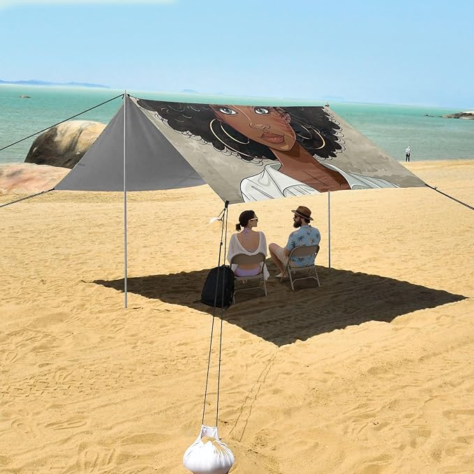 ALAZA Beautiful Black Afro Woman Beach Tent Sun Shelter Portable Canopy Sunshade for Outdoor Camping Picnics Backyard Fun 10x9 ft
