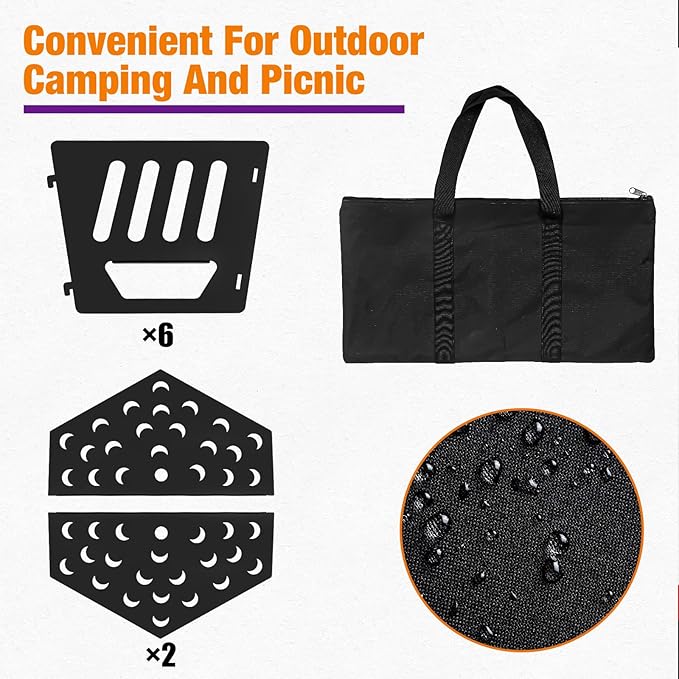 24-inch Fire Pit Outdoor Portable Wood-Burning Fire Pit Log Stove Fireplace for Camping Backyard Garden Picnic Patio and Beach. Comes with A Carry Bag