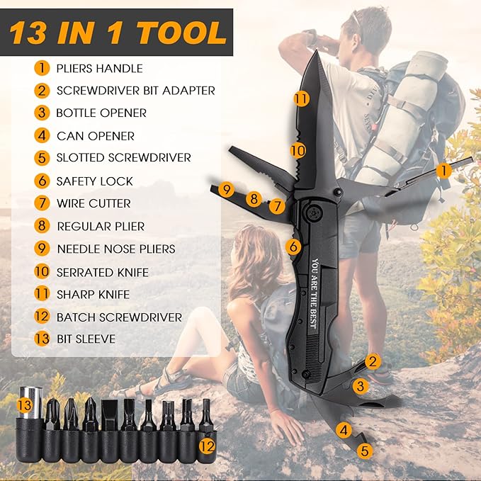Gifts for Men - 6-in-1 Gift Set with Stainless Steel TumblerMulti-Tool KnifeLED Gloves &amp Tool Pen Keepsake Box | Last Minute Birthday Father's Day Anniversary Box Gifts for DadHusband