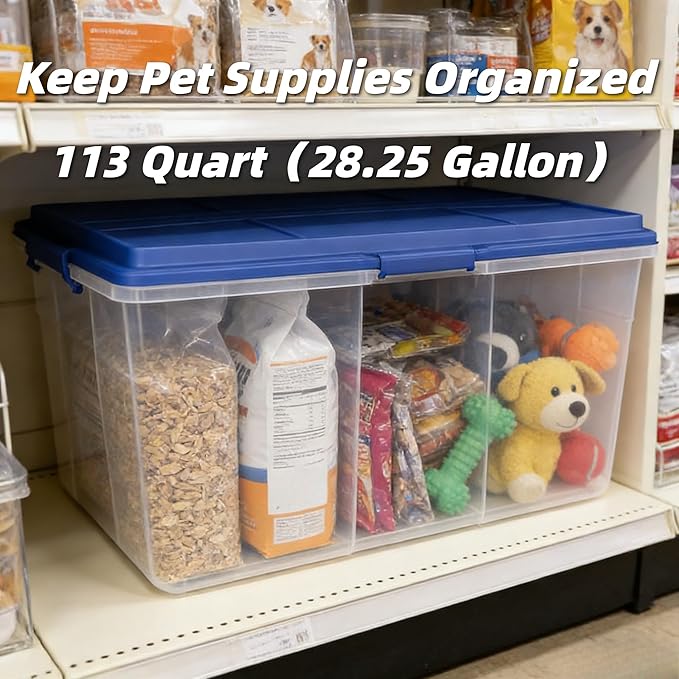 113 Quart（28.25 Gallons） Clear Storage Bin with Locking Latches &amp Tall Lid Extra-Large Heavy-Duty Container for Garage Moving &amp Bulk Storage