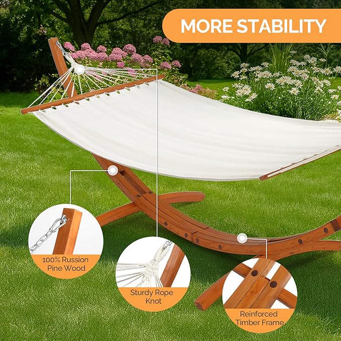 ONCLOUD Hammock Wood Arc Stand with Double Hammock Hammock with Stand for Outside Natural Wooden Stand 330LBS (10.5 ft)