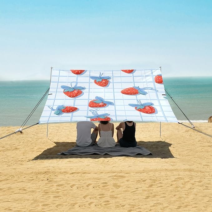 ALAZA Beautiful Strawberry Pattern Beach Tent Sun Shelter Portable Canopy Sunshade for Outdoor Camping Picnics Backyard Fun 10x9 ft