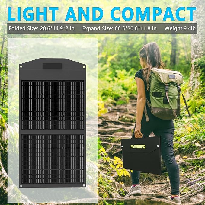 MARBERO 100W Portable Solar Panel 100 Watt Foldable Solar Panel for Power Station with USB &amp DC 18V Output(10 Connectors) 23% Conversion Efficiency IP68 Waterproof for Camping Outdoor Home Cloudy