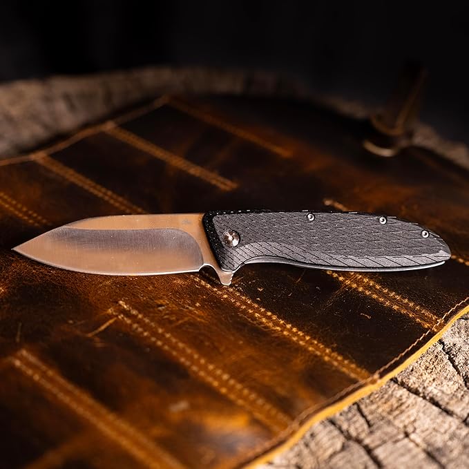 OUTDOOR EDGE Brutus 3.25 Folding Pocket Knife - Includes Sheepsfoot Blade Glass filled Nylon Handle with Lock Operation Ambidextrous Opening Mechanism for Men Camping Fishing &amp Hunting