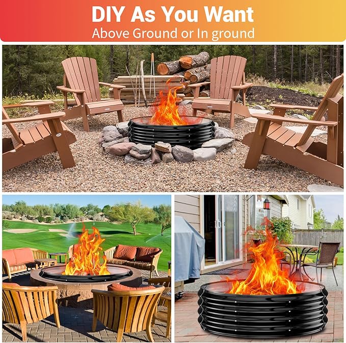 48 Inch Large Outdoor Fire Pit RingHeavy Duty High Heat Resistant Wood Burning Firepit for Outside12 TallGalvanized Steel Outdoor Fireplace &amp Fire Pits Bowl for Backyard Bonfire PatioCamping