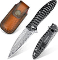 Zingbee Damascus Pocket Knife 2.87 Damascus Blade Folding Knives with Stainless Steel Handle EDC Knife for Camping Hiking Hunting Gift