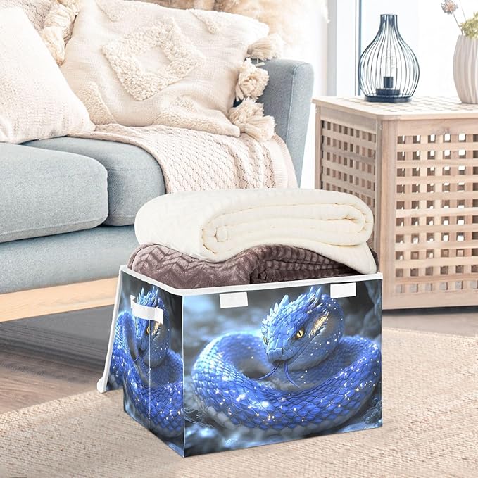 AIXIWAWA Lidded Storage Cube (Snake Blue) Fabric Foldable Closet Bins with Flip Lid and Handles Organizer Basket Container 16.5 x 12.6 x 11.8 IN