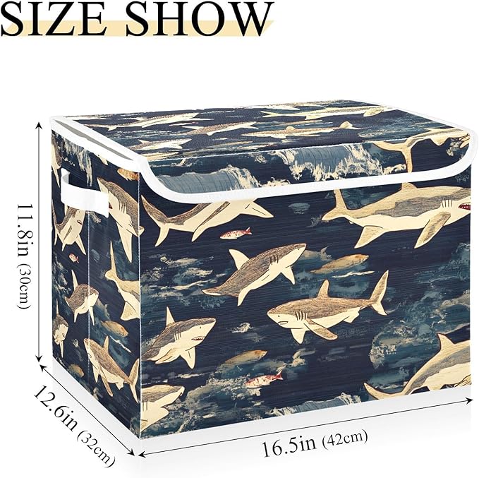 Storage Cube with Lid Japanese Fishes Print 16.5×12.6×11.8 IN 1 Pack Collapsible Large Capacity Foldable Storage Basket Bin Organizer