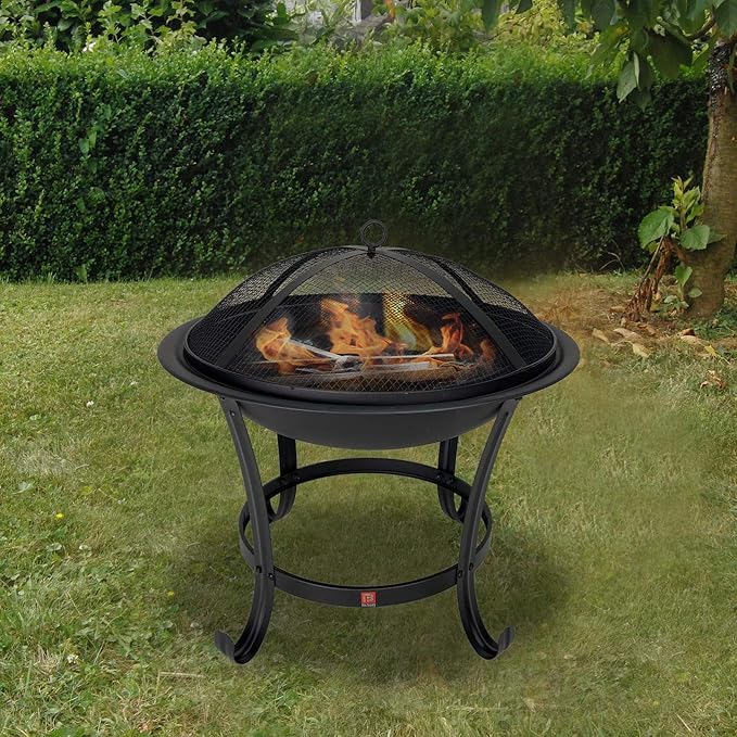 FireBeauty Fire Pit BBQ Grill Pit Bowl with Mesh Spark Screen CoverPoker