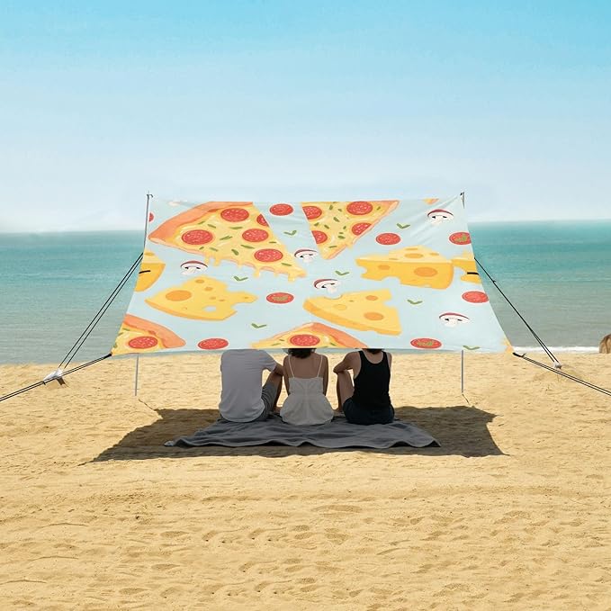 ALAZA Pizza Cheese Pattern Beach Tent Sun Shelter Portable Canopy Sunshade for Outdoor Camping Picnics Backyard Fun 10x9 ft