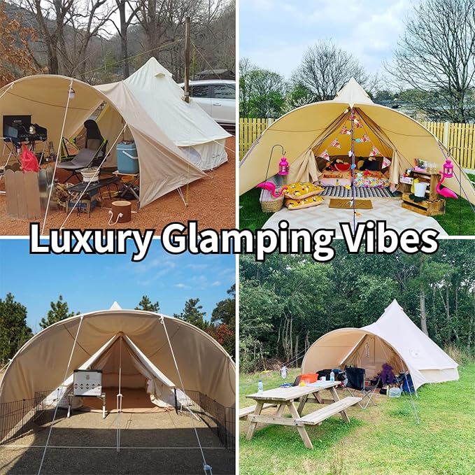 DANCHEL OUTDOOR Waterproof Bell Tent Awning 4 Season Camping Tarp – Portable Canopy Cover with Poles Lightweight Glamping Accessories Rectangle