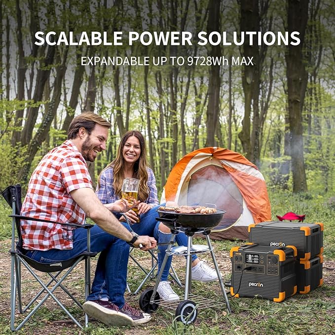 PECRON Portable Power Station E2400LFP 2048Wh Solar Generator Backup 2400W LiFePO4 Battery Expandable to 8192Wh Fast Charging in 1.5 Hrs Power Station for Emergencies Camping RV Home Use