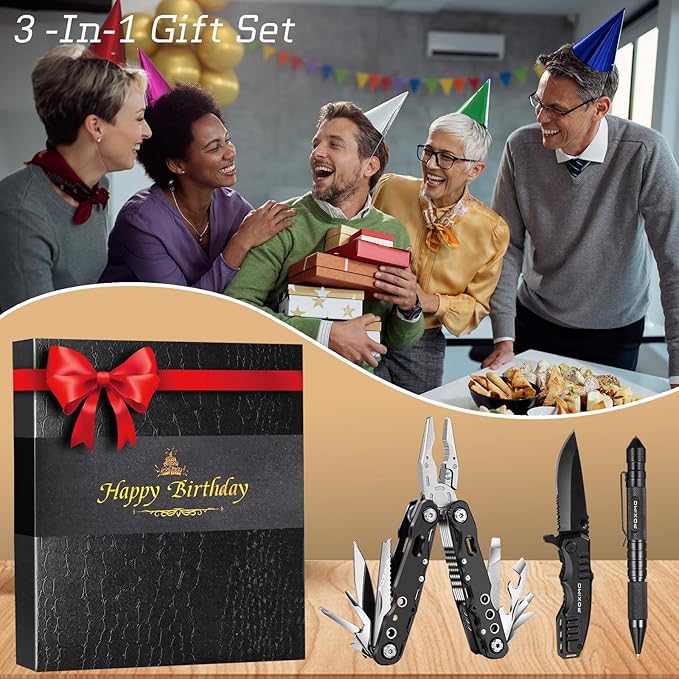 Birthday Gifts Multitools Gift Set Happy Birthday for Birthday Stocking stuffers Multit-tools Set with Multi-Pliers Pocket Knife Tactical Pen Birthday Gift for Men Women(HAPPY BIRTHDAY)