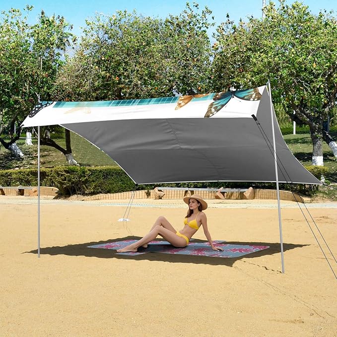 ALAZA Cow Roses Sunflowers Butterfly Beach Tent Sun Shelter Portable Canopy Sunshade for Outdoor Camping Picnics Backyard Fun 10x9 ft