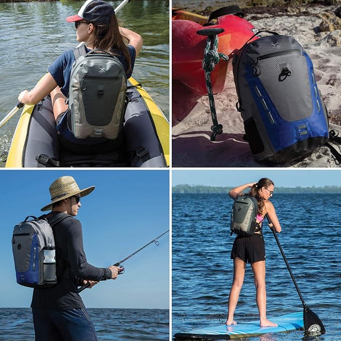 Submersipack Waterproof Backpack - Submersible Inflatable Floating TPU Coated Durable Nylon Dry Bag with Airtight Zipper for Kayak Fishing Boating Hiking Paddle Board (Deep Blue 25L)