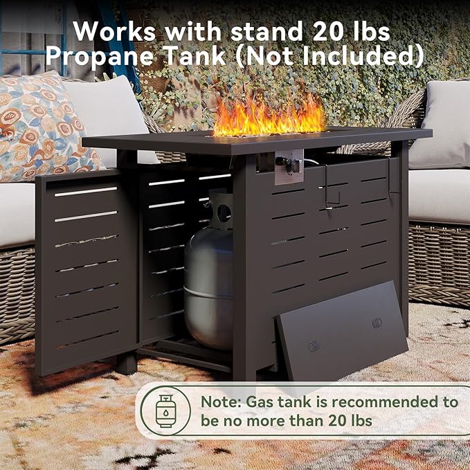 Aoxun 40 Inch Outdoor Propane Fire Pit - 50000 BTU Gas Fire Pit Table with Lava Rocks Patio Heater Rectangle Fire Table with Removable Lid &amp Waterproof Cover for Deck Backyard Garden Black