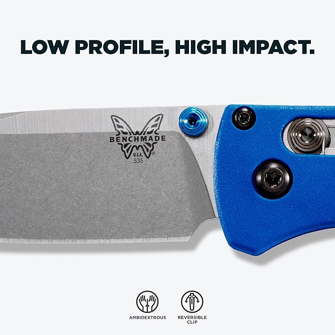 Benchmade - Bugout Outdoor EDC Folding Knife Slim Lightweight Plain Edge Drop-Point Blade CPM-S30V Stainless Steel (58-60HRC) Grivory Handle (535)