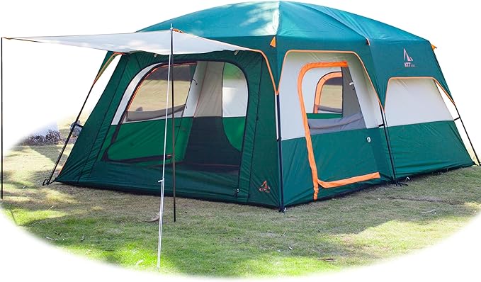 KTT Large Tent 6-8-10-12 PersonFamily Cabin Tents2 Rooms2 Doors and 4 Windows with MeshStraight WallWaterproofDouble LayerBig Tents for OutdoorPicnicCampingFamily Gathering