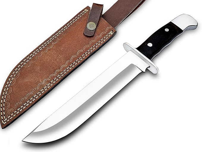 D2 13 Inch Full Tang Fixed Blade Bowie Knife with Leather Sheath - Suitable for Outdoor Bushcraft Survival and Camping Knife with Black Micarta Handle