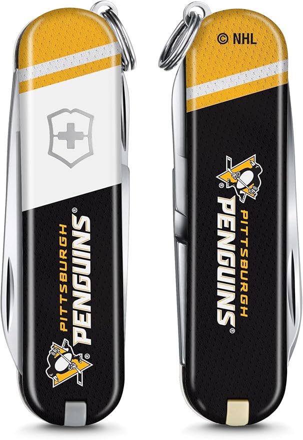 Victorinox Classic SD Swiss Army Knife – Compact 7 Function Swiss Made Pocket Knife with Small Blade Screwdriver and Key Ring – Pittsburgh Penguins