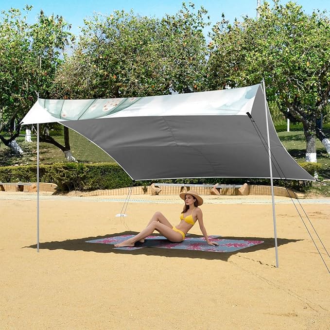 ALAZA Cute Bunnies Flying Baskets Hot Air Balloons Easter Eggs Beach Tent Sun Shelter Portable Canopy Sunshade for Outdoor Camping Picnics Backyard Fun 10x9 ft