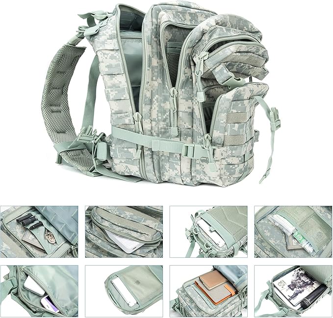 Greencity Army Tactical Backpack Military Assault Pack Flag Patch Outdoors Bug Out Bag Small Rucksack Molle Bag 30LACU