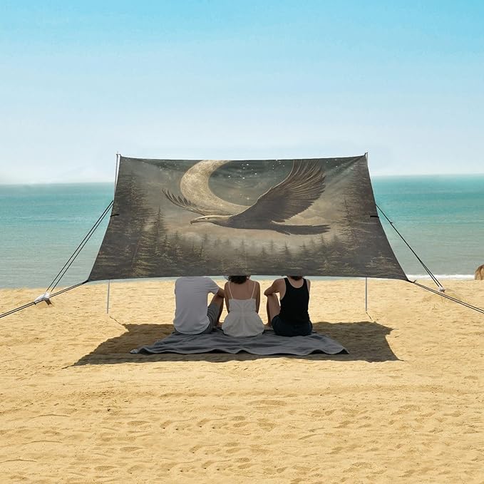 ALAZA Eagles Moon Starry Witchcraft Forest Beach Tent Sun Shelter Portable Canopy Sunshade for Outdoor Camping Picnics Backyard Fun 10x9 ft
