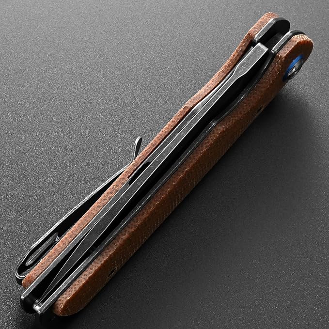 Eafengrow EF973 Folding Knife D2 Steel Blade Micarta Handle Scale Pocket Knife Folder for Working Camping Hiking EDC Tool Knife(brown)