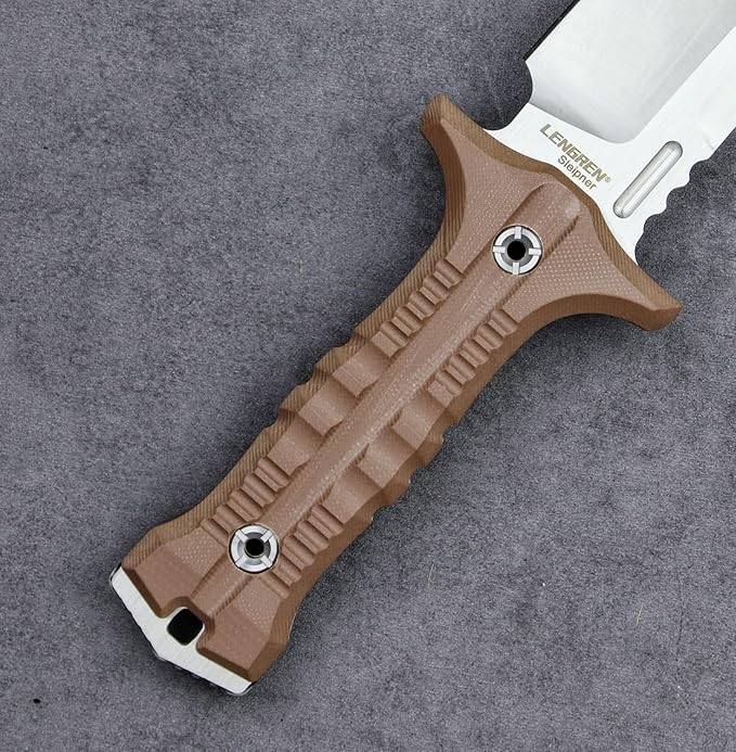 Dragon 12.8 Inch Sleipner Steel Full Tang Fixed BladeOutdoor Camping Tactics KnifeSatin PolishingG10 Handle with leggings Kydex Sheath (Brown handle white blade)