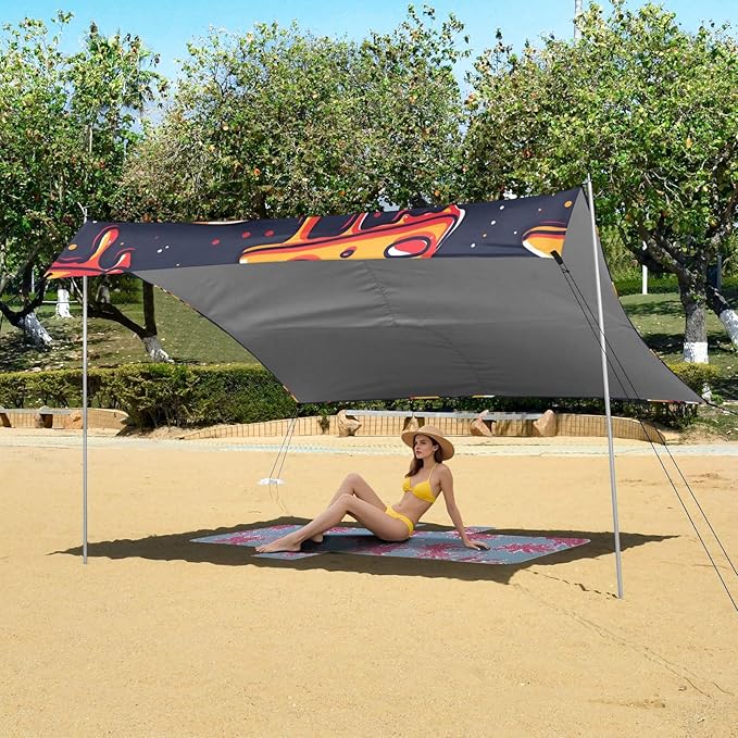 ALAZA Pizza Slices on Dark Space Like Pattern Beach Tent Sun Shelter Portable Canopy Sunshade for Outdoor Camping Picnics Backyard Fun 10x9 ft