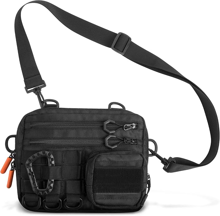 Fitdom Black Small Tactical Messenger Bag For Men. This EDC Has Multiple Ways to Carry as Sling Shoulder Crossbody Waist.