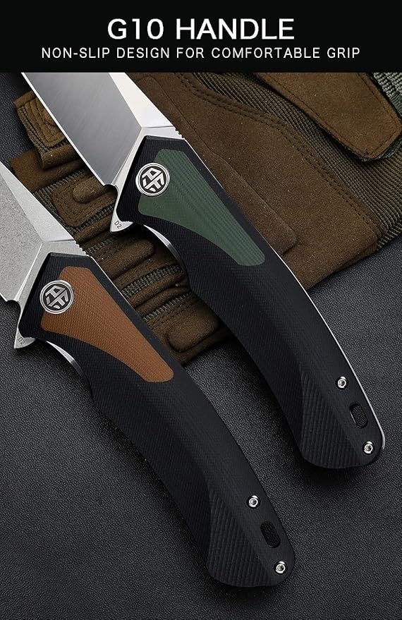 Petrified fish PF838 3.74 D2 steel folding knife outdoor tactical pocket knives G10 handle camping hunting Cutter EDC tool (Green satin)