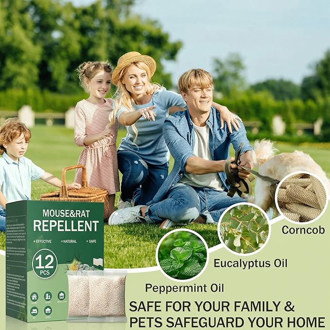 Mouse Repellent Pouches 12 Pack Rodent Mice Squirrel Repellent Pouches with Peppermint Oil-Repels MouseFlyRatsMosquitoRoaches AntsSpidersMoths-Pest Control