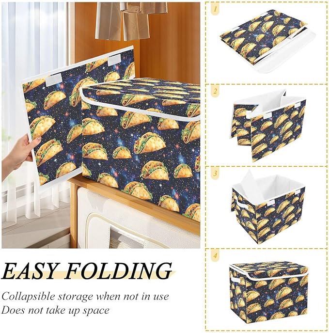 AIXIWAWA Lidded Storage Cube (Starry Taco) Fabric Foldable Closet Bins with Flip Lid and Handles Organizer Basket Container 16.5 x 12.6 x 11.8 IN