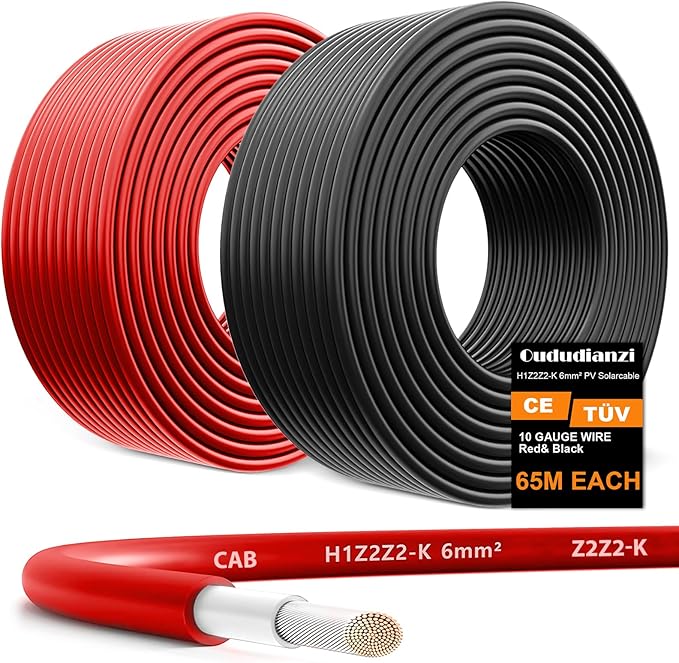 Oududianzi 2x200 Feet Solar Panel Wire 10AWG Solar Wire Tinned Copper 10 Gauge Solar Cable PV Wire for Outdoor Automotive RV Solar Panels Boat Marine (200FT Red + 200FT Black)