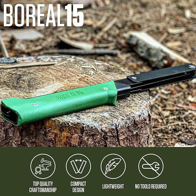 AGAWA - BOREAL15 Tripper Kit - Includes 15 Folding Saw Nylon Carrying Case 15 All-Purpose &amp 15 Aggressive Blade - For Camping Hiking &amp Survival Gear (Black Frame/Green Handle)