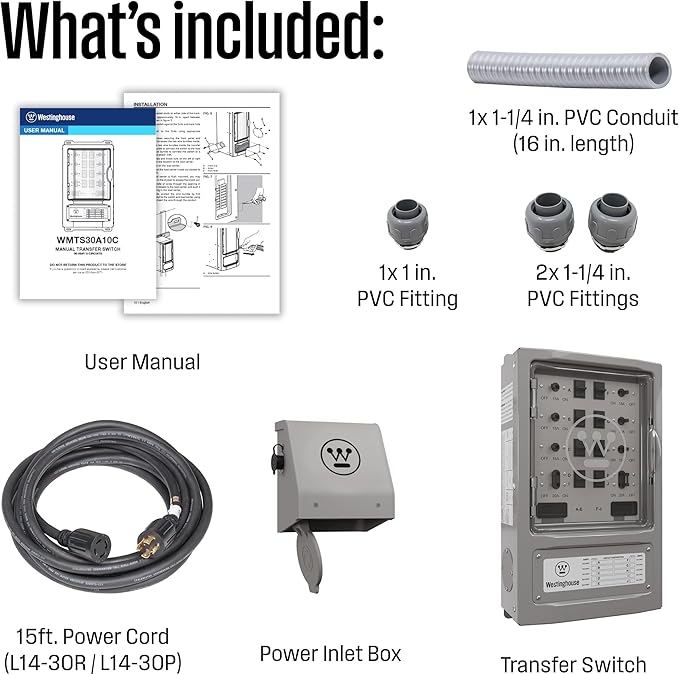 Westinghouse 30 Amp Transfer Switch Kit with 8 Circuits Compatible with Generators up to 7500 Running WattsGrey